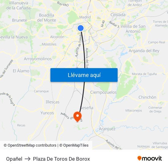 Opañel to Plaza De Toros De Borox map