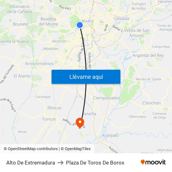 Alto De Extremadura to Plaza De Toros De Borox map