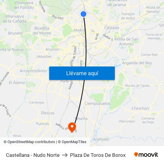 Castellana - Nudo Norte to Plaza De Toros De Borox map