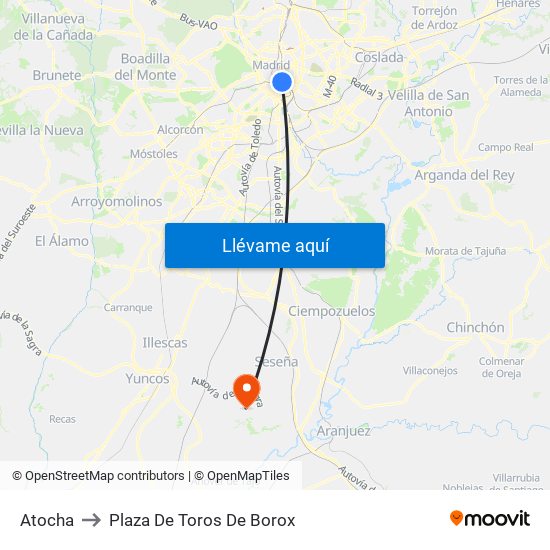 Atocha to Plaza De Toros De Borox map
