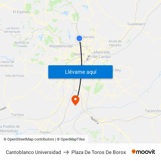 Cantoblanco Universidad to Plaza De Toros De Borox map