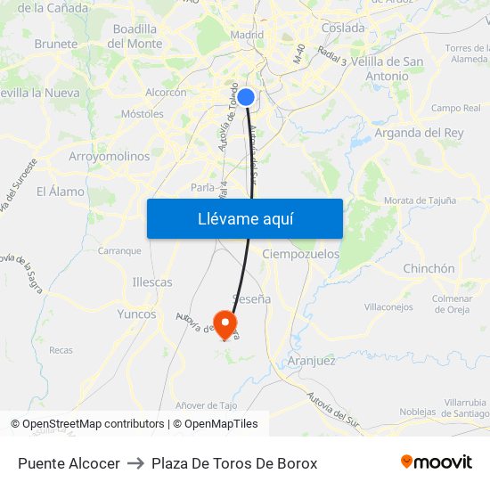 Puente Alcocer to Plaza De Toros De Borox map