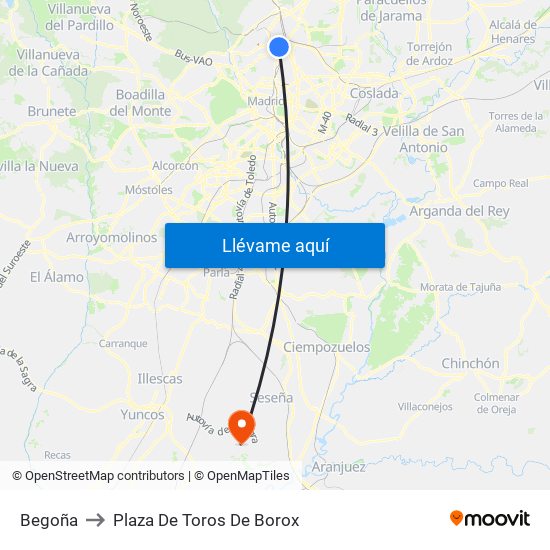 Begoña to Plaza De Toros De Borox map