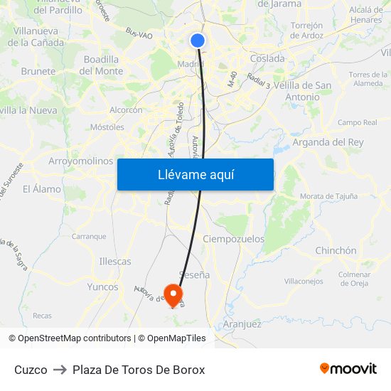 Cuzco to Plaza De Toros De Borox map