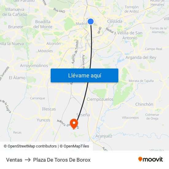 Ventas to Plaza De Toros De Borox map
