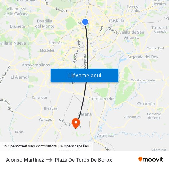 Alonso Martínez to Plaza De Toros De Borox map