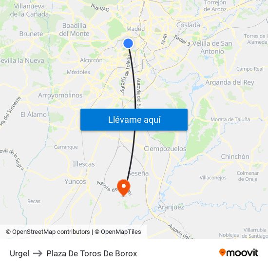 Urgel to Plaza De Toros De Borox map