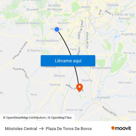 Móstoles Central to Plaza De Toros De Borox map