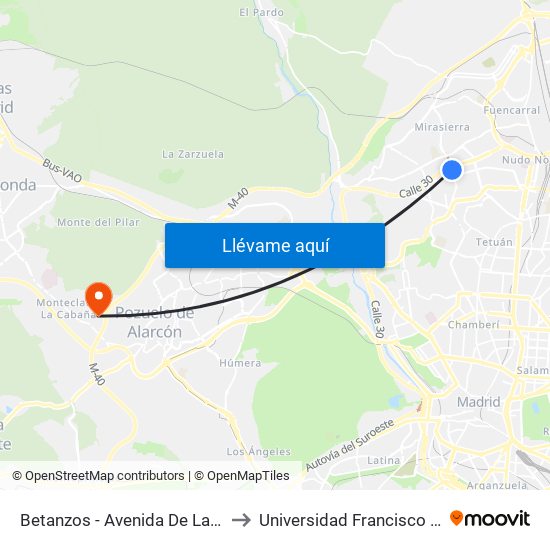 Betanzos - Avenida De La Ilustración to Universidad Francisco De Vitoria map