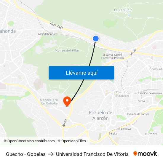 Guecho - Gobelas to Universidad Francisco De Vitoria map