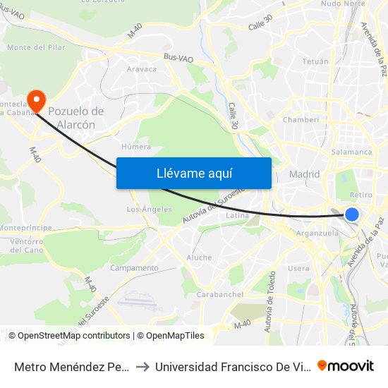 Metro Menéndez Pelayo to Universidad Francisco De Vitoria map