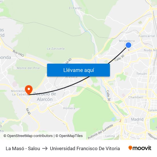 La Masó - Salou to Universidad Francisco De Vitoria map