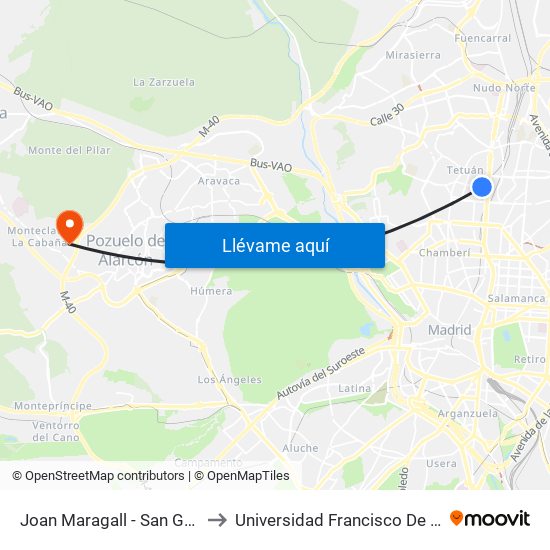 Joan Maragall - San Germán to Universidad Francisco De Vitoria map