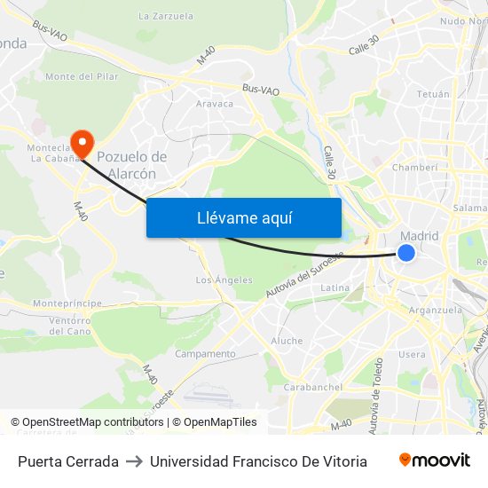 Puerta Cerrada to Universidad Francisco De Vitoria map