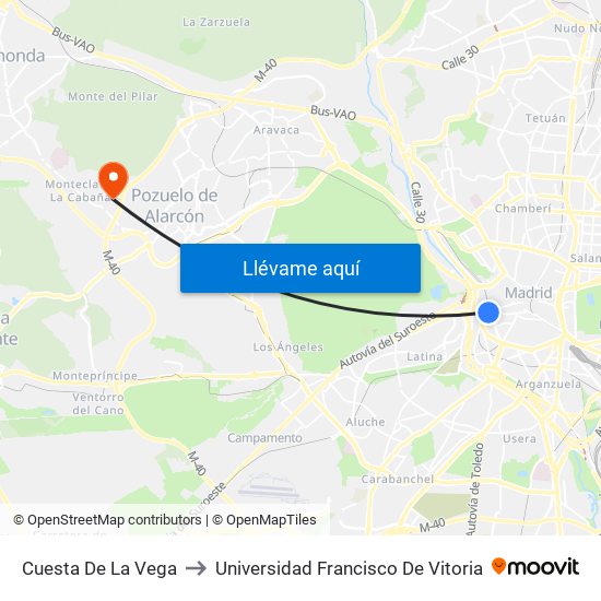 Cuesta De La Vega to Universidad Francisco De Vitoria map