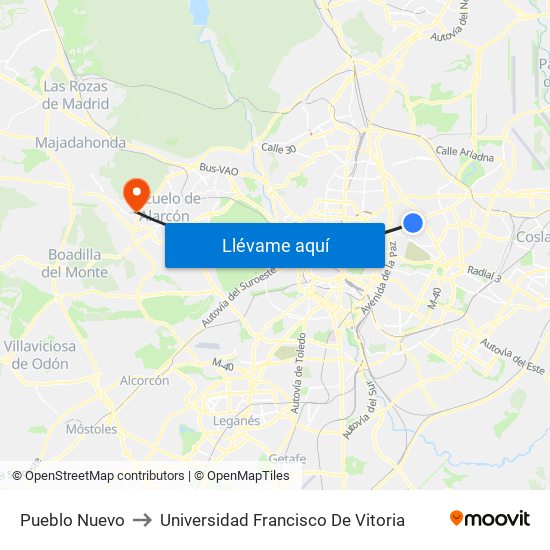 Pueblo Nuevo to Universidad Francisco De Vitoria map