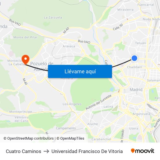 Cuatro Caminos to Universidad Francisco De Vitoria map