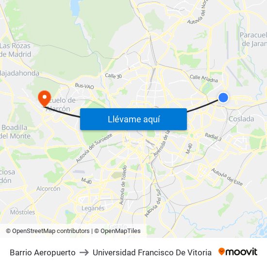 Barrio Aeropuerto to Universidad Francisco De Vitoria map