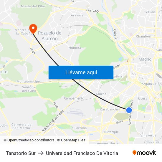 Tanatorio Sur to Universidad Francisco De Vitoria map