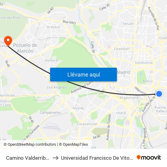Camino Valderribas to Universidad Francisco De Vitoria map
