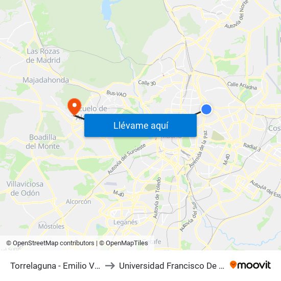 Torrelaguna - Emilio Vargas to Universidad Francisco De Vitoria map