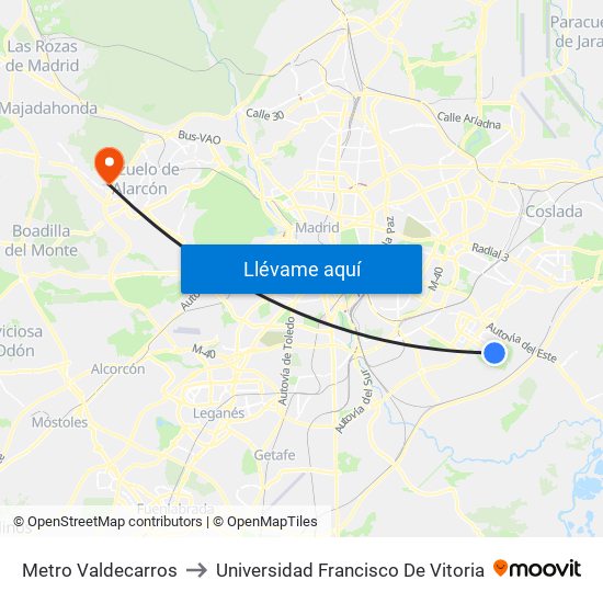 Metro Valdecarros to Universidad Francisco De Vitoria map