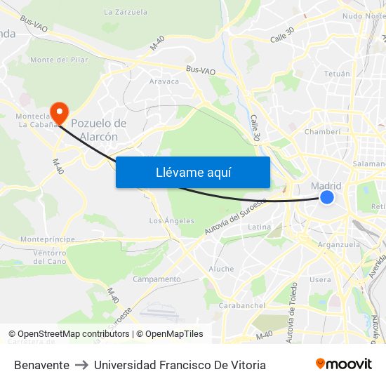 Benavente to Universidad Francisco De Vitoria map