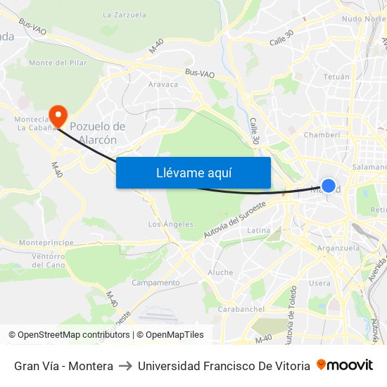 Gran Vía - Montera to Universidad Francisco De Vitoria map