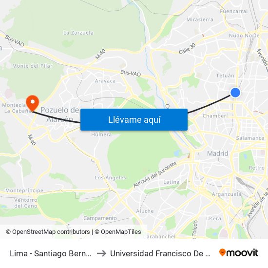 Lima - Santiago Bernabéu to Universidad Francisco De Vitoria map