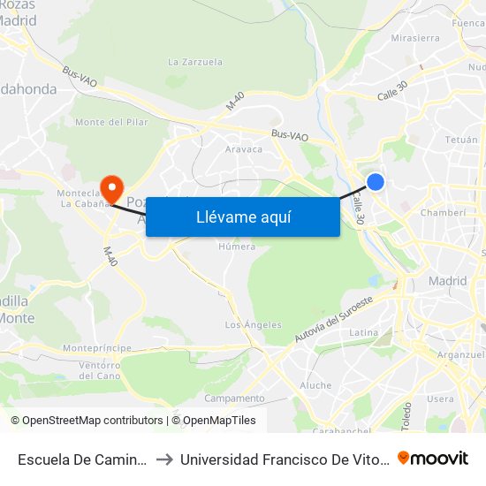 Escuela De Caminos to Universidad Francisco De Vitoria map