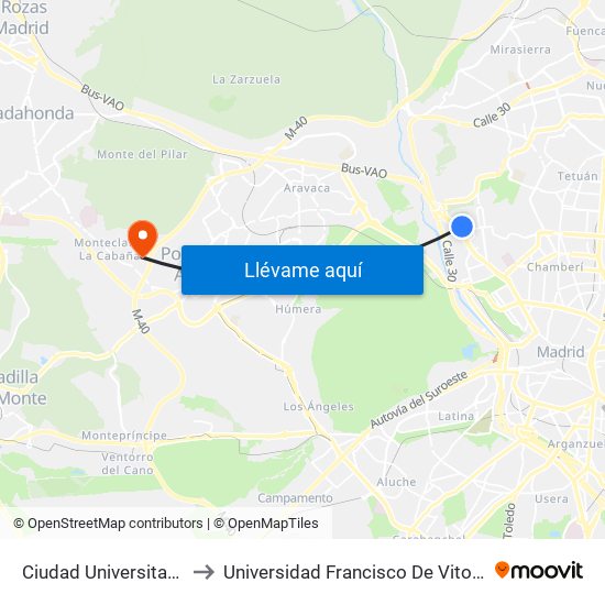 Ciudad Universitaria to Universidad Francisco De Vitoria map