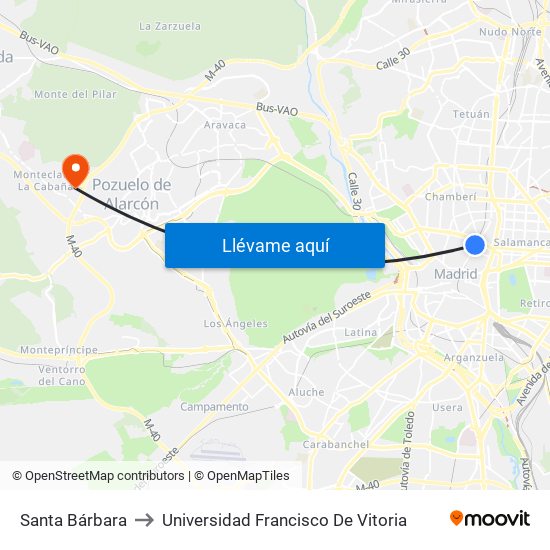 Santa Bárbara to Universidad Francisco De Vitoria map