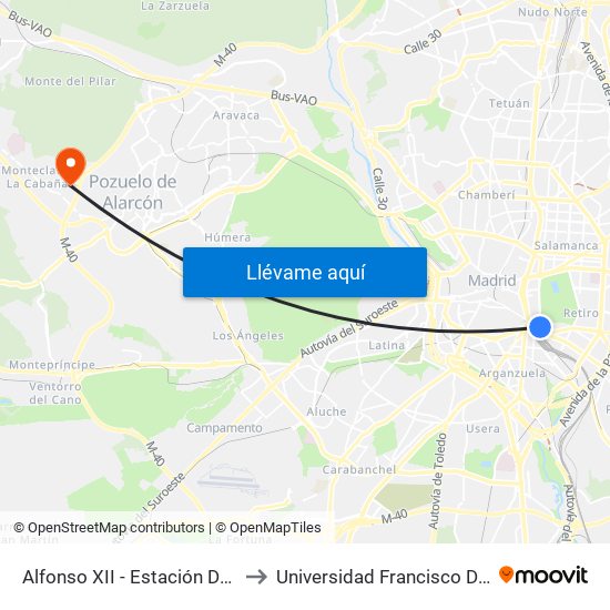 Alfonso XII - Estación De Atocha to Universidad Francisco De Vitoria map