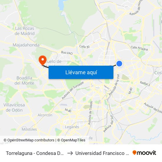 Torrelaguna - Condesa De Venadito to Universidad Francisco De Vitoria map