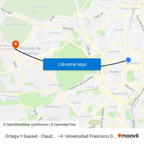 Ortega Y Gasset - Claudio Coello to Universidad Francisco De Vitoria map