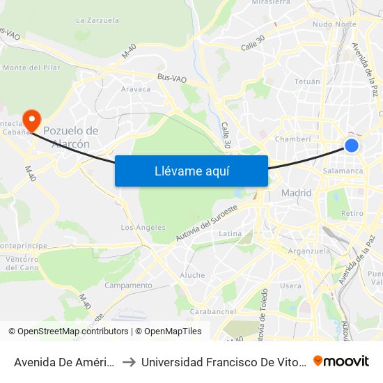 Avenida De América to Universidad Francisco De Vitoria map