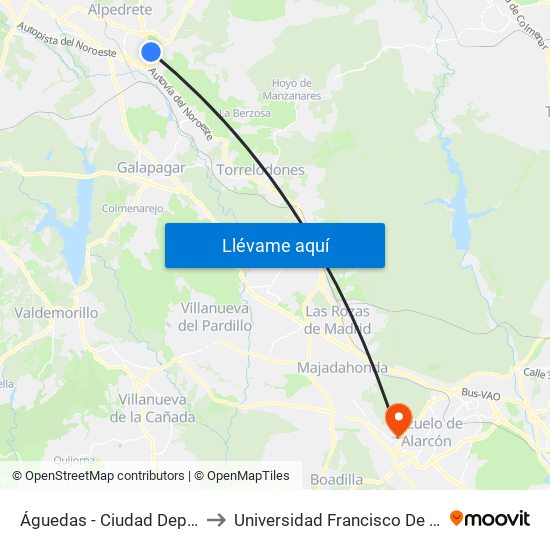 Águedas - Ciudad Deportiva to Universidad Francisco De Vitoria map