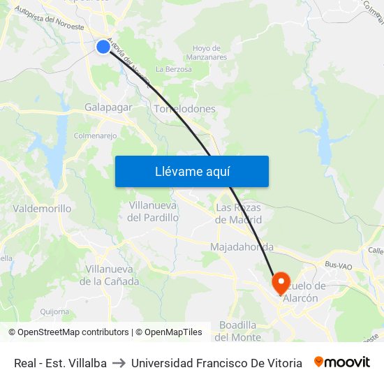 Real - Est. Villalba to Universidad Francisco De Vitoria map