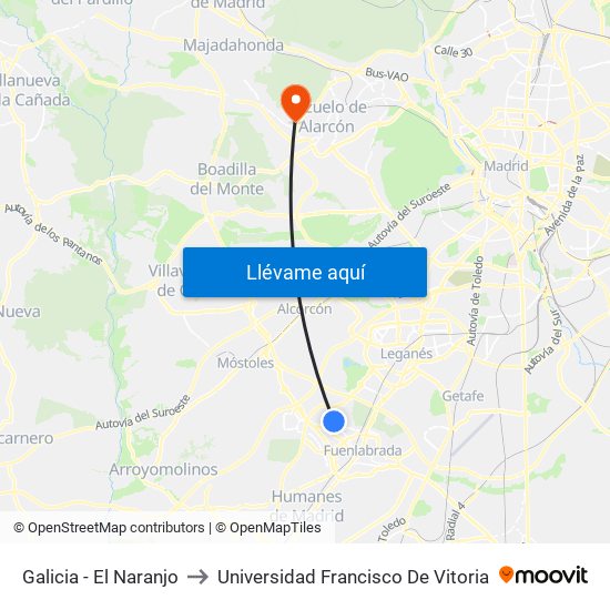 Galicia - El Naranjo to Universidad Francisco De Vitoria map