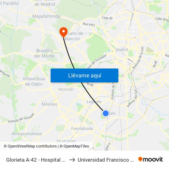 Glorieta A-42 - Hospital De Getafe to Universidad Francisco De Vitoria map