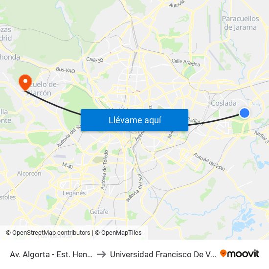 Av. Algorta - Est. Henares to Universidad Francisco De Vitoria map