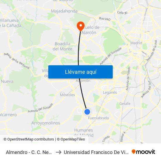 Almendro - C. C. Nexum to Universidad Francisco De Vitoria map