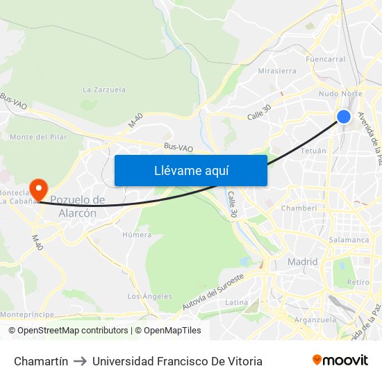 Chamartín to Universidad Francisco De Vitoria map