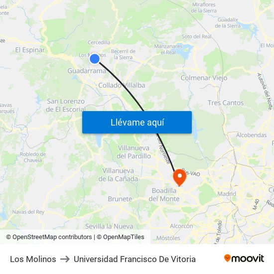 Los Molinos to Universidad Francisco De Vitoria map
