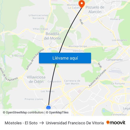 Móstoles - El Soto to Universidad Francisco De Vitoria map