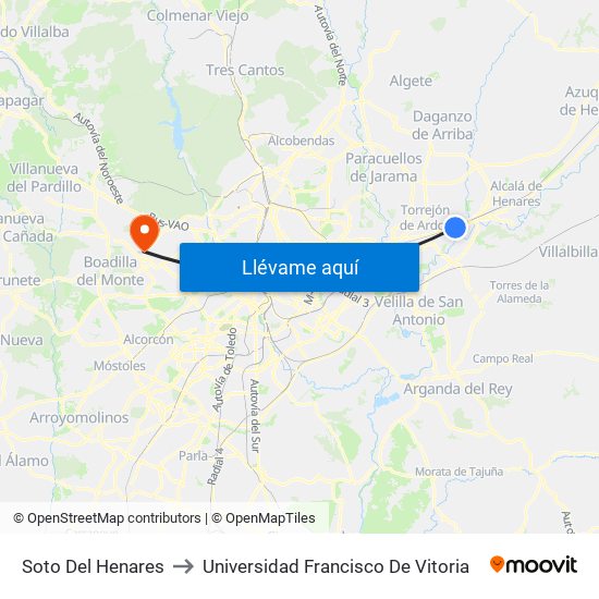 Soto Del Henares to Universidad Francisco De Vitoria map