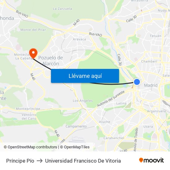 Príncipe Pío to Universidad Francisco De Vitoria map