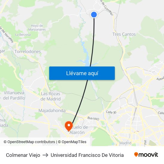 Colmenar Viejo to Universidad Francisco De Vitoria map