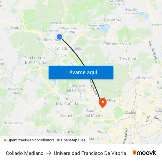Collado Mediano to Universidad Francisco De Vitoria map