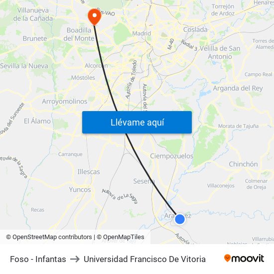 Foso - Infantas to Universidad Francisco De Vitoria map